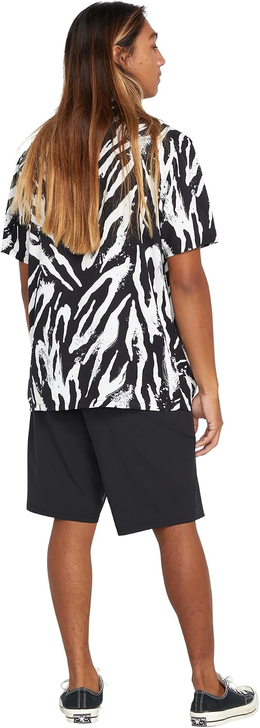 Volcom Men's Party Animals Short Sleeve Printed ShirtButton Down Shirt Black