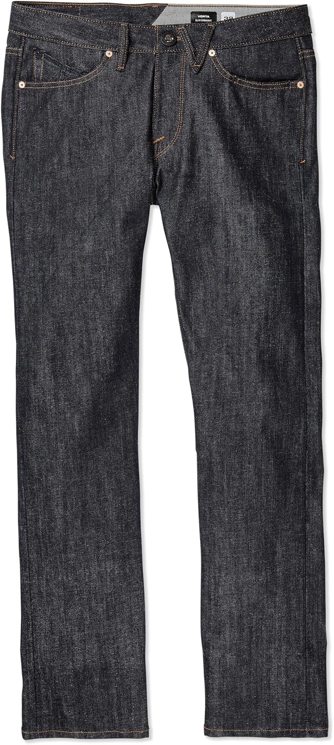Volcom Men's Vorta Slim Fit Jeans – Classic Straight Leg Denim Pants with 15" Leg Opening Rinse Blue