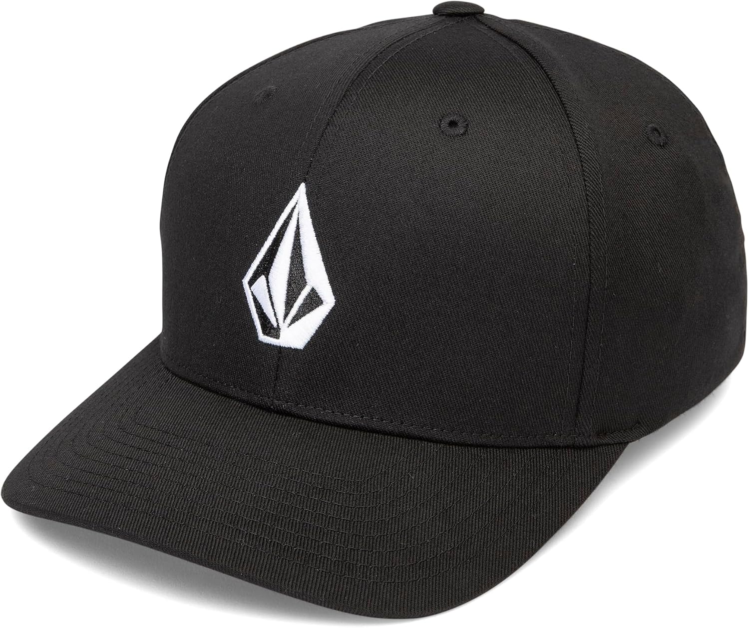 Volcom Men's Full Stone Flexfit Hat - 6-Panel Structured Stretch Twill Baseball Cap Black