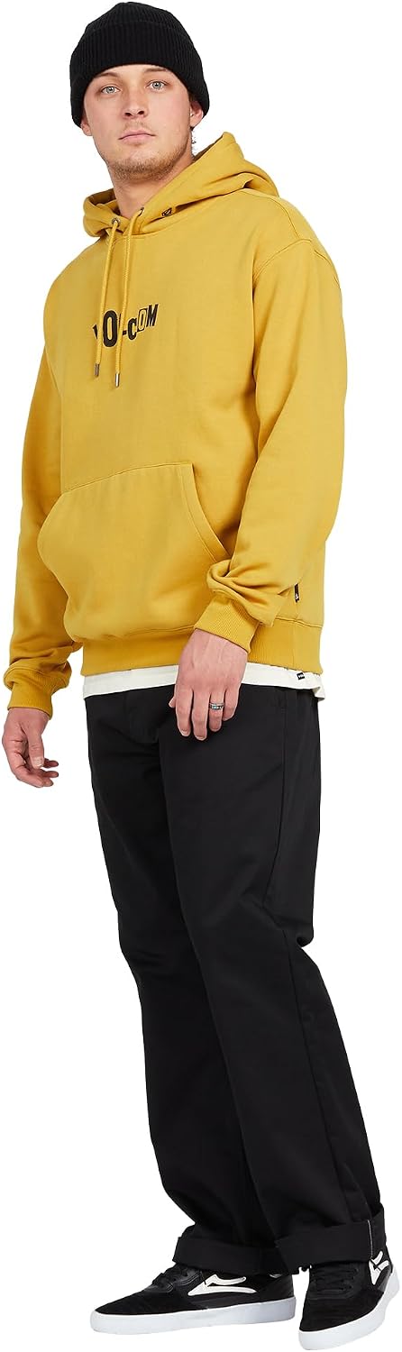 Volcom Men's Pullover Logo Fleece Hooded Sweatshirt – Soft Brushed Interior, Classic Fit, Kangaroo Pocket, Ribbed Cuffs & Hem Honey Gold