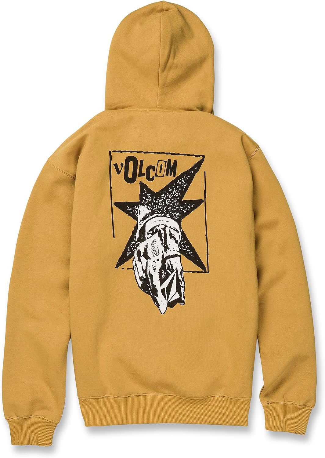 Volcom Men's Pullover Logo Fleece Hooded Sweatshirt – Soft Brushed Interior, Classic Fit, Kangaroo Pocket, Ribbed Cuffs & Hem Honey Gold