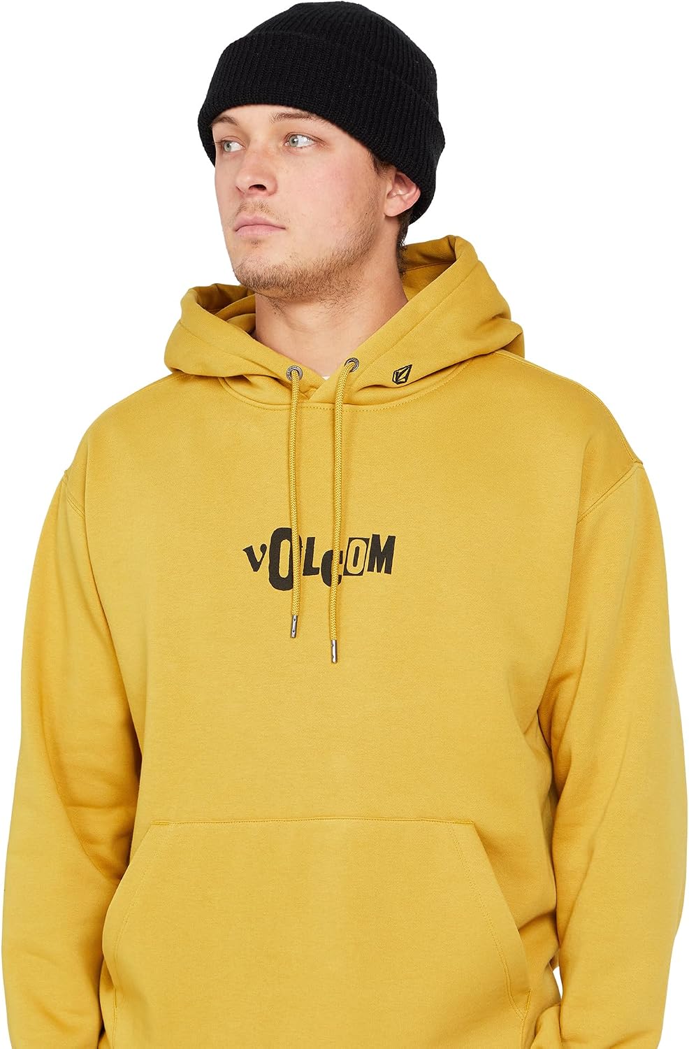 Volcom Men's Pullover Logo Fleece Hooded Sweatshirt – Soft Brushed Interior, Classic Fit, Kangaroo Pocket, Ribbed Cuffs & Hem Honey Gold