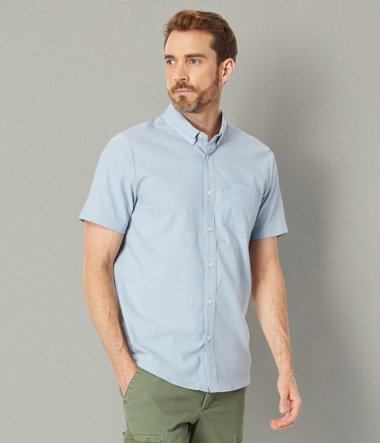 Volcom Men's Everett Oxford Short Sleeve Button Down Woven Shirt Indigo Blue