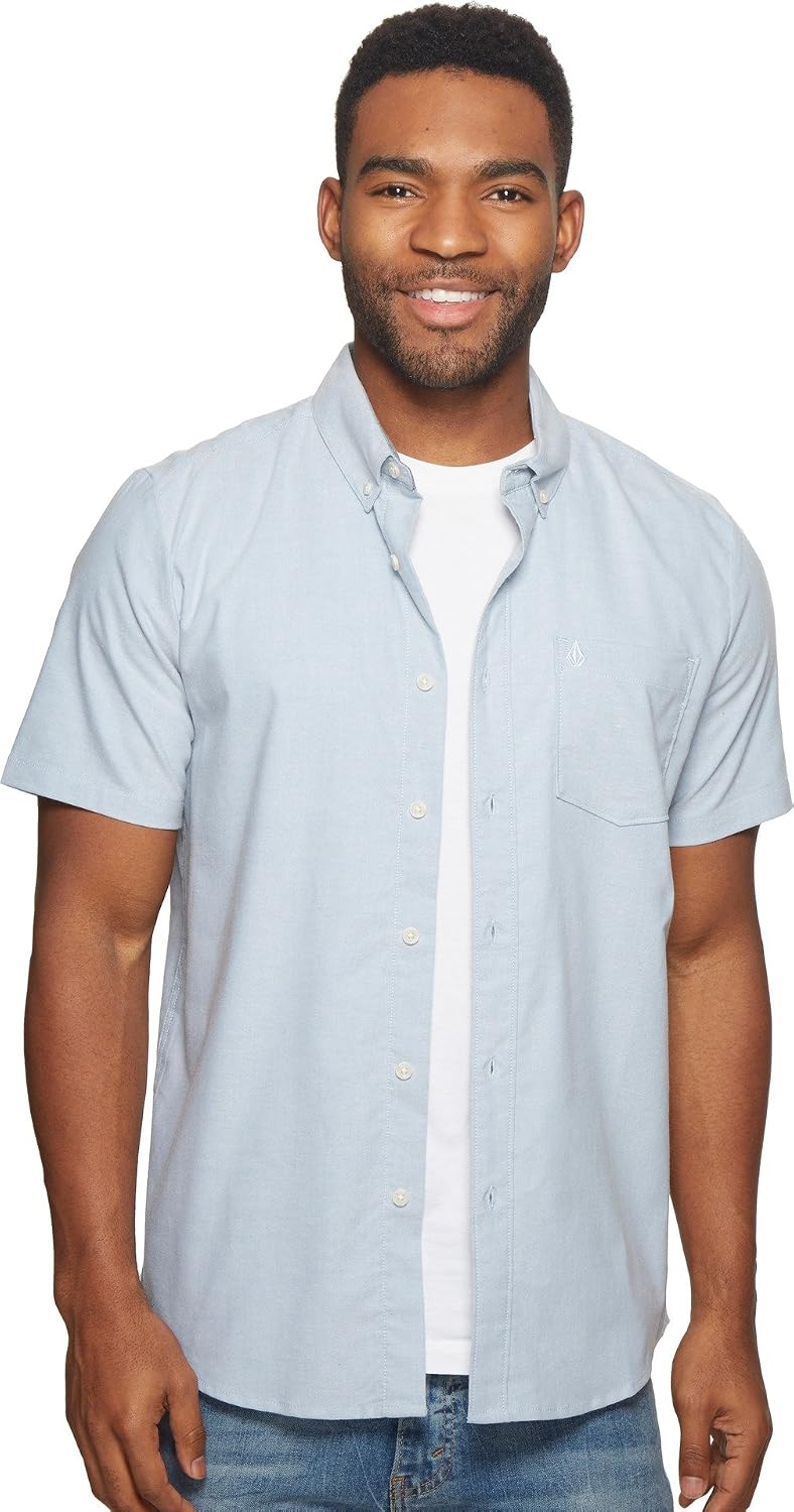 Volcom Men's Everett Oxford Short Sleeve Button Down Woven Shirt Wrecked Indigo