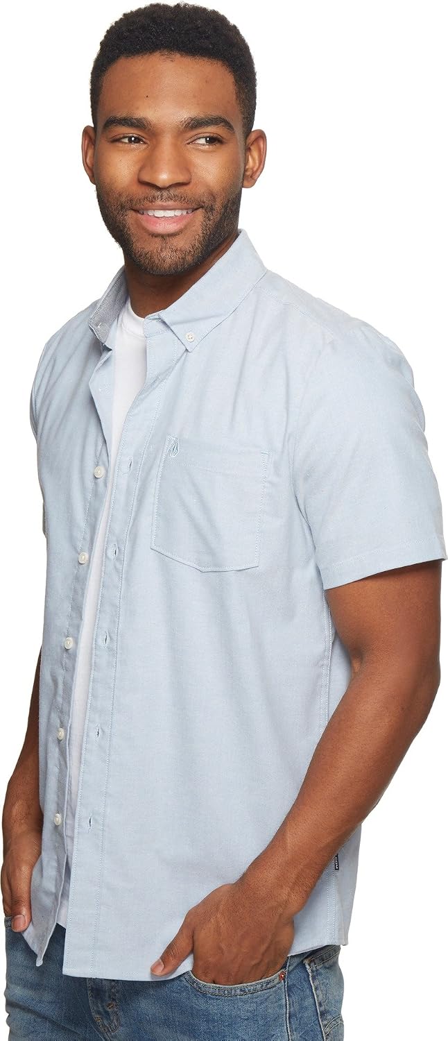 Volcom Men's Everett Oxford Short Sleeve Button Down Woven Shirt Wrecked Indigo