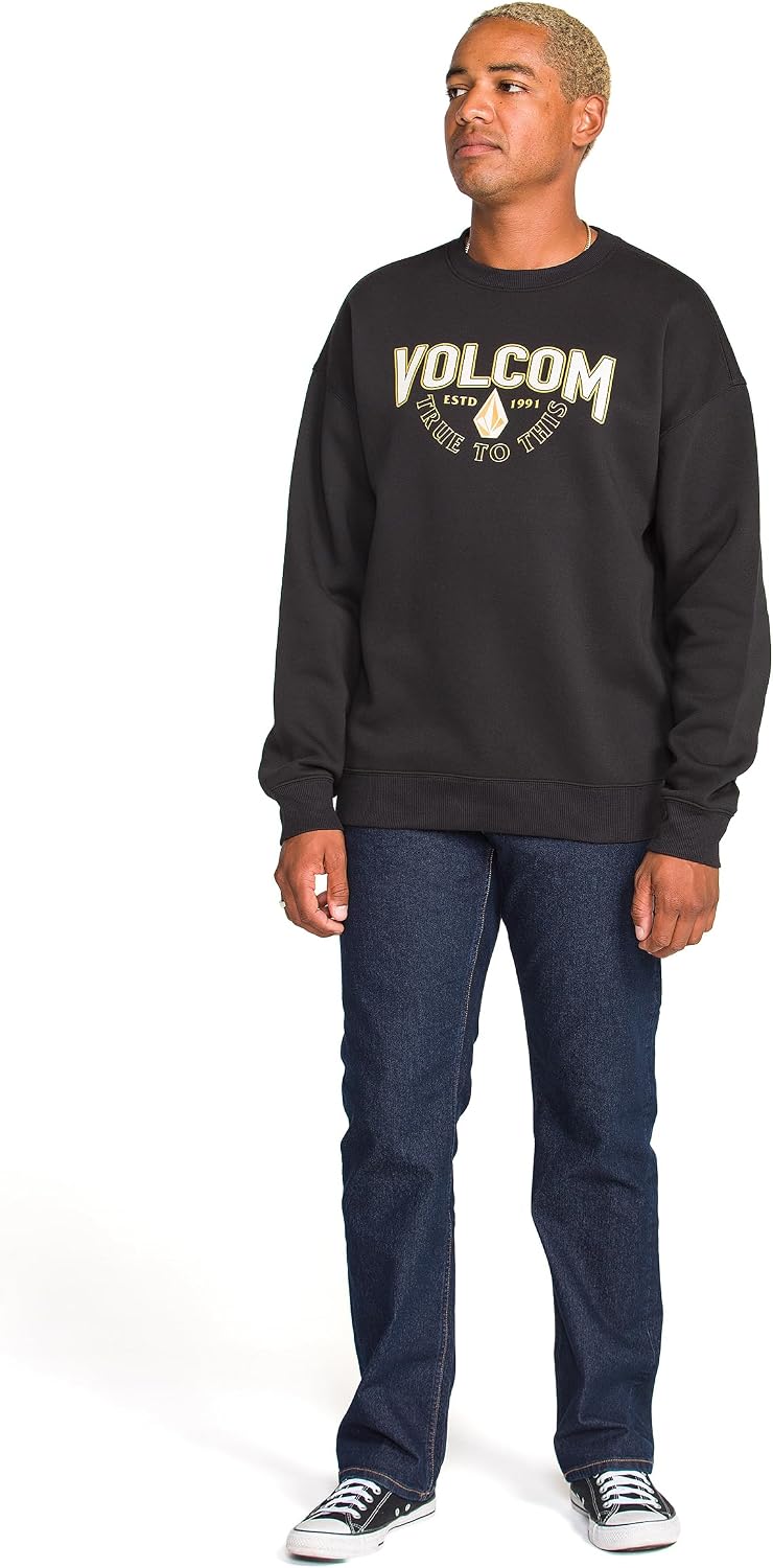 Volcom mens Roundabout Crew Fleece Sweatshirt – Soft Midweight Pullover Ribbed Cuffs Edger Black