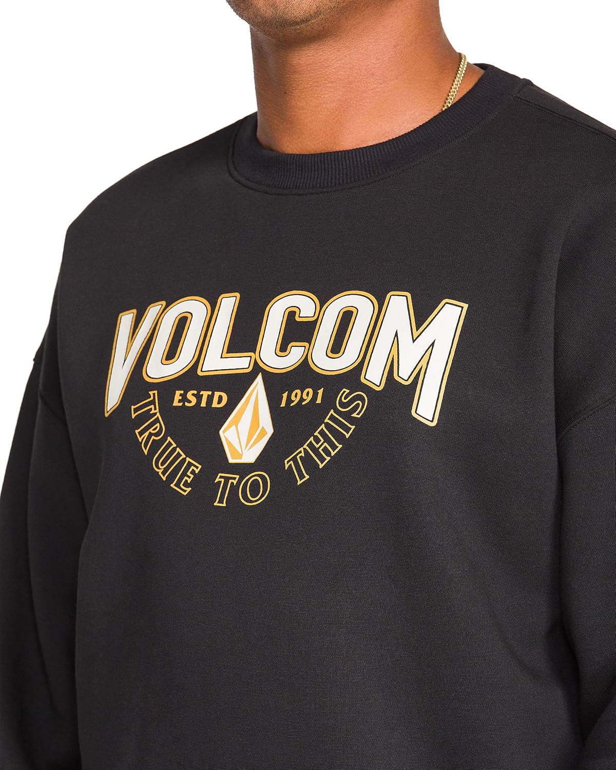 Volcom mens Roundabout Crew Fleece Sweatshirt – Soft Midweight Pullover Ribbed Cuffs Edger Black