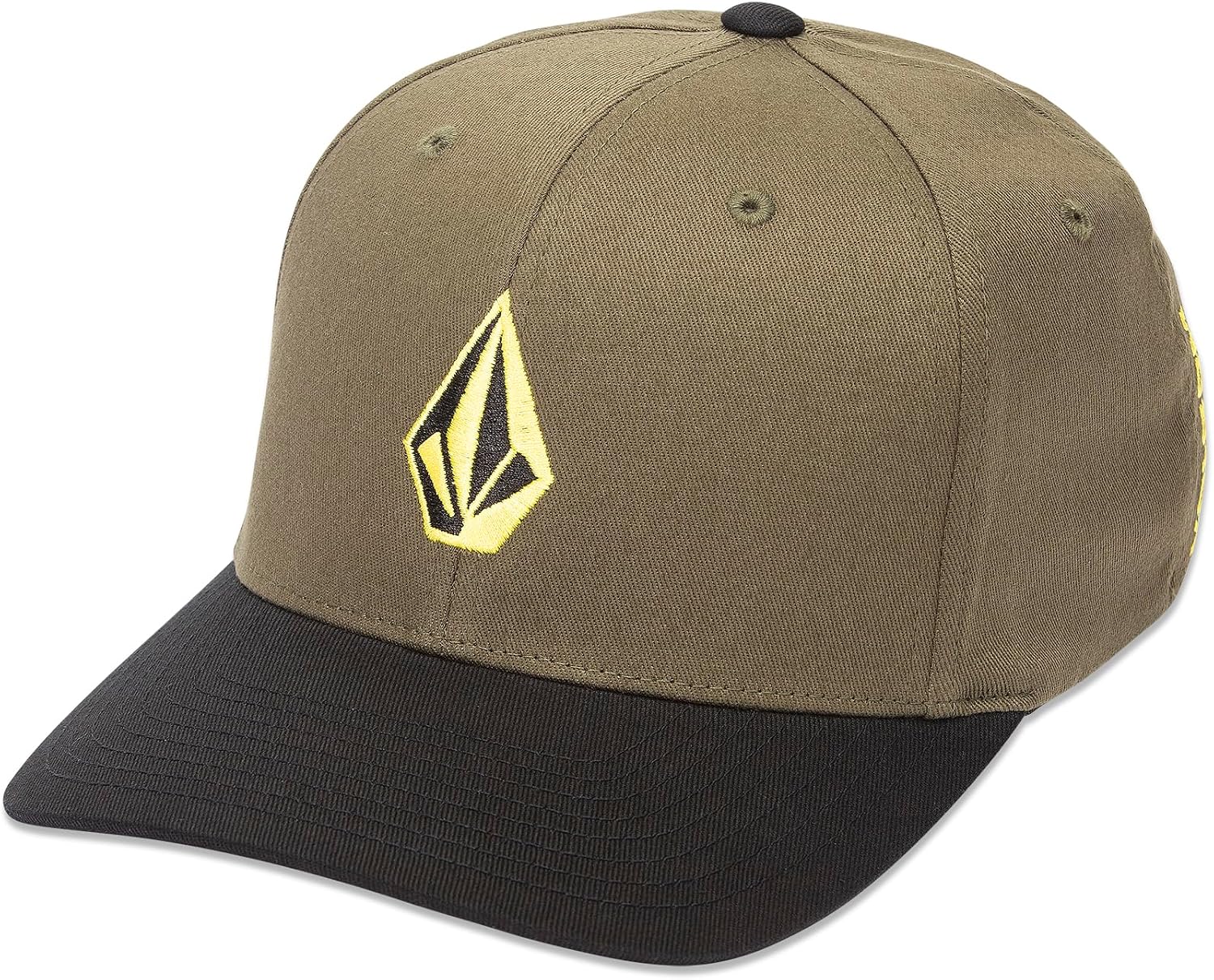 Volcom Men's Full Stone Flexfit Hat - 6-Panel Structured Stretch Twill Baseball Cap Wintermoss