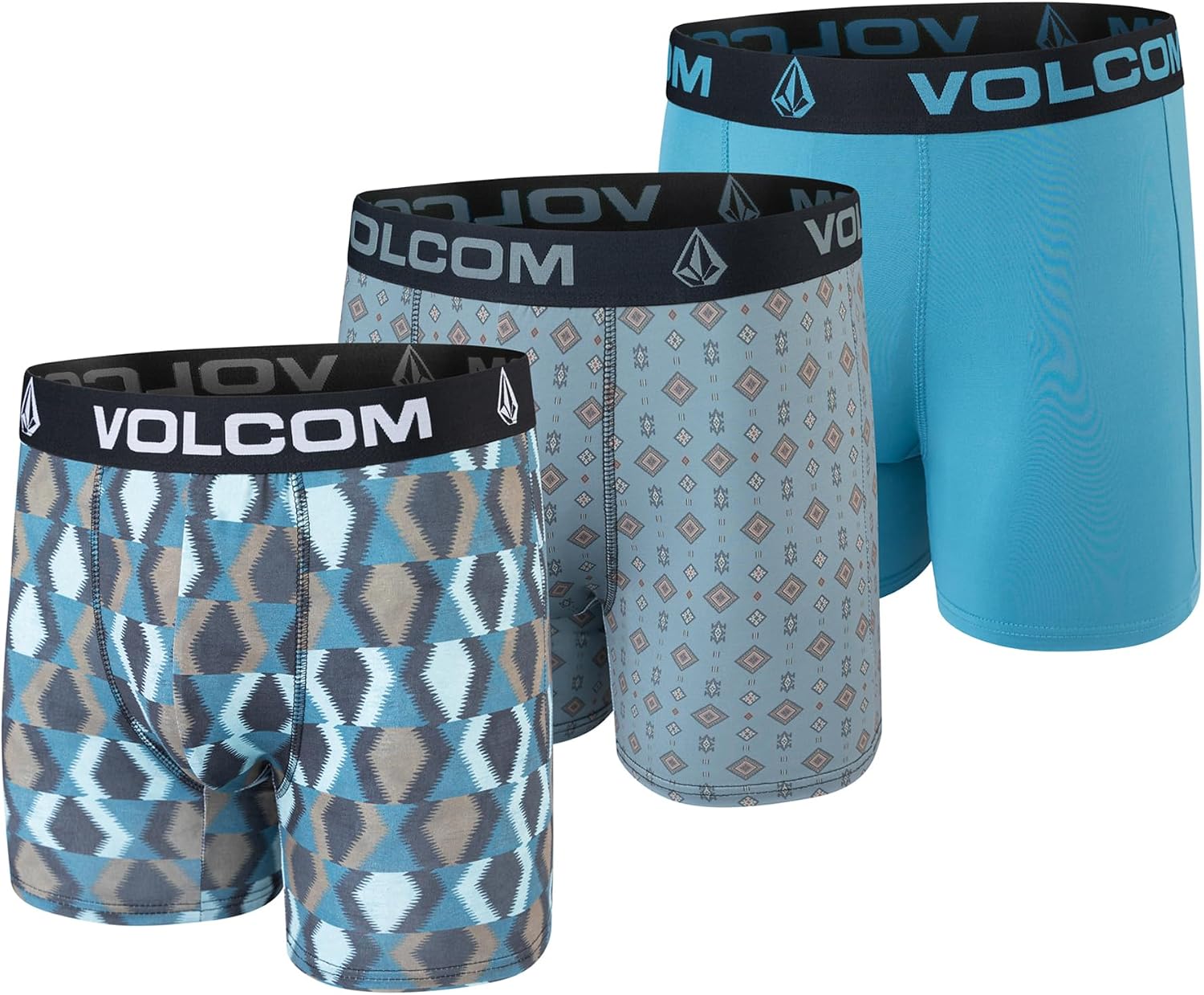 Volcom Mens Boxer Briefs 3 Pack Poly Spandex Performance FLY-LESS Support Boxer Briefs Underwear MulticoloredMuted BlueBright Teal