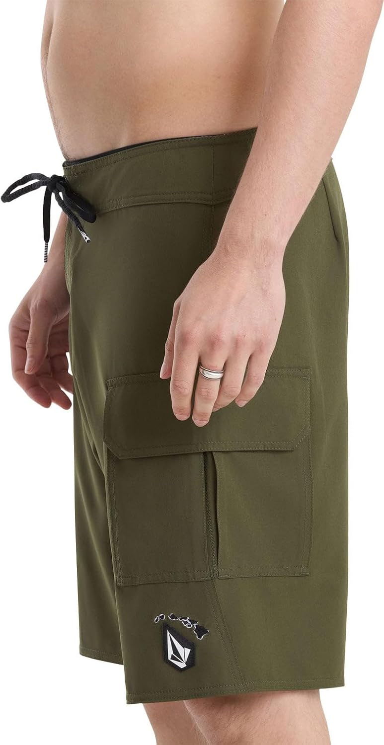 Volcom Men's 16" Elastic Waist Swim Trunks- Stretchable, UPF 50+, Quick Dry Swim Bottoms Squadron Green