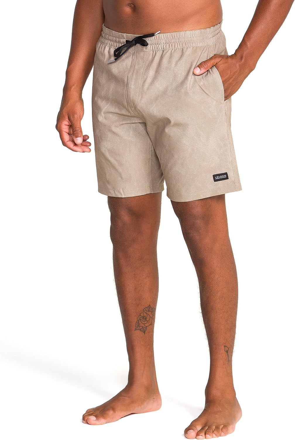 Volcom Men's Steppen Ew 17" Elastic Waist Short Khaki Tie