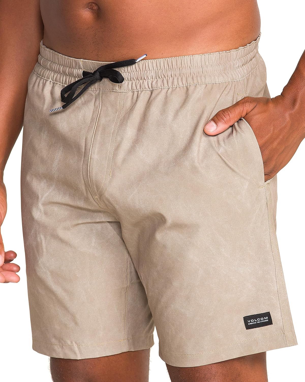 Volcom Men's Steppen Ew 17" Elastic Waist Short Khaki Tie