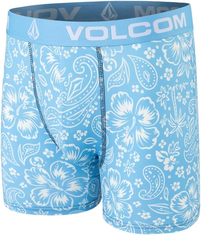 Volcom Mens Boxer Briefs 3 Pack Poly Spandex Performance FLY-LESS Support Boxer Briefs Underwear Caribbean BlueWhitePink