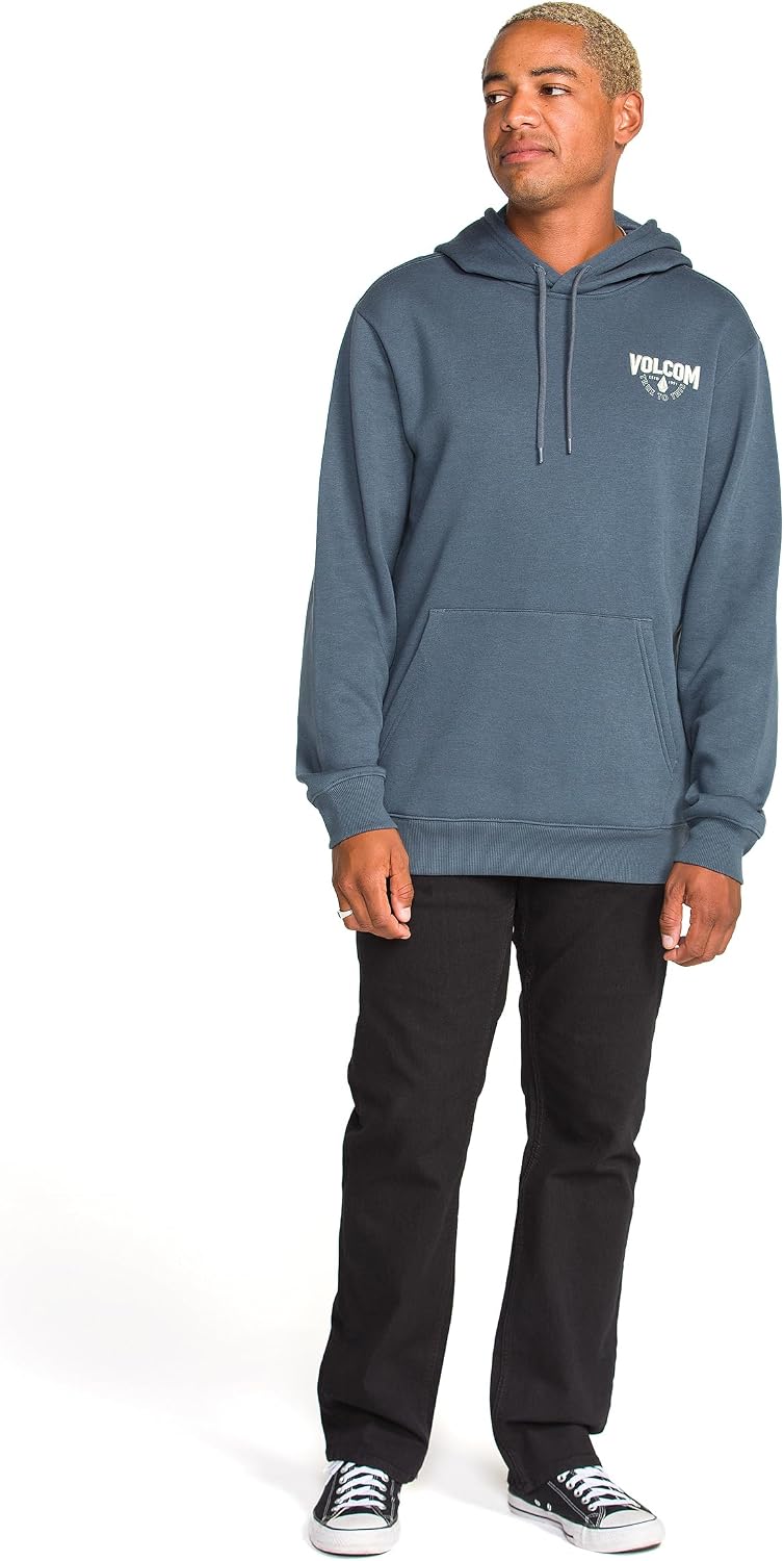Volcom Men's Pullover Logo Fleece Hooded Sweatshirt – Soft Brushed Interior, Classic Fit, Kangaroo Pocket, Ribbed Cuffs & Hem Airwalk Dark Slate