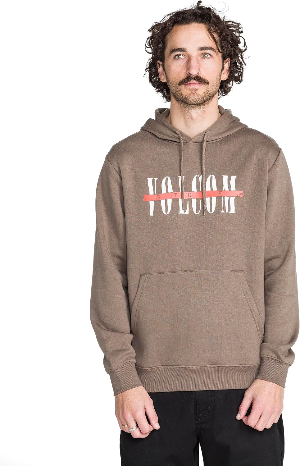 Volcom Men's Pullover Logo Fleece Hooded Sweatshirt – Soft Brushed Interior, Classic Fit, Kangaroo Pocket, Ribbed Cuffs & Hem Mushroom