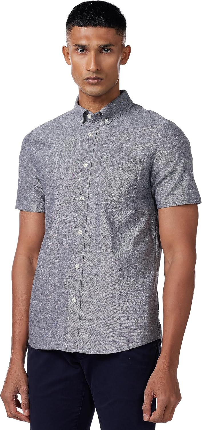 Volcom Men's Everett Oxford Short Sleeve Button Down Woven Shirt Black Black