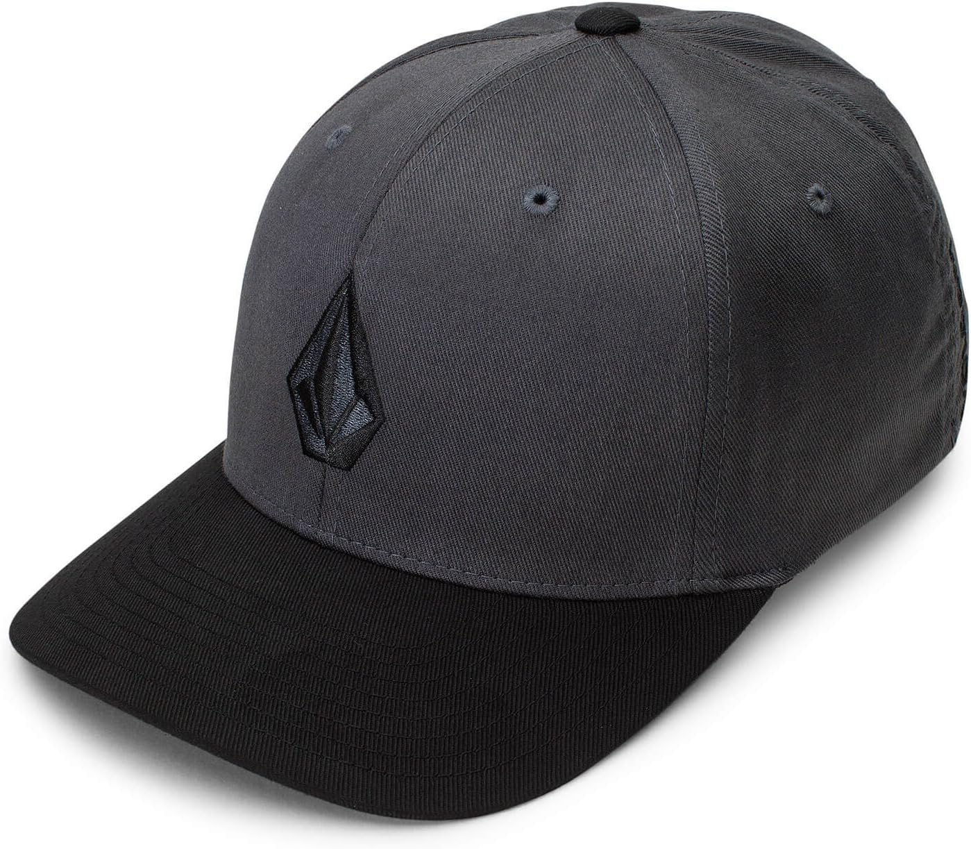 Volcom Men's Full Stone Flexfit Hat - 6-Panel Structured Stretch Twill Baseball Cap Asphalt Black Black