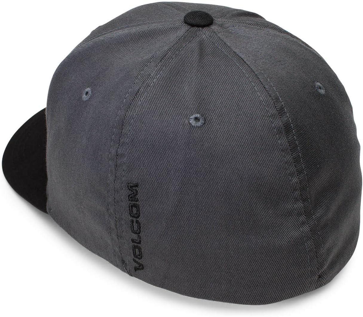 Volcom Men's Full Stone Flexfit Hat - 6-Panel Structured Stretch Twill Baseball Cap Asphalt Black Black