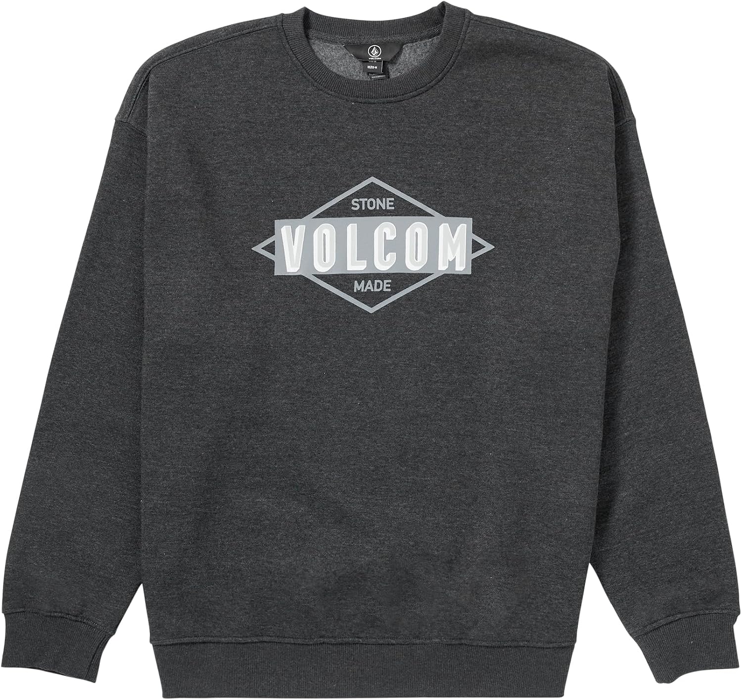 Volcom mens Roundabout Crew Fleece Sweatshirt – Soft Midweight Pullover Ribbed Cuffs Heather Black