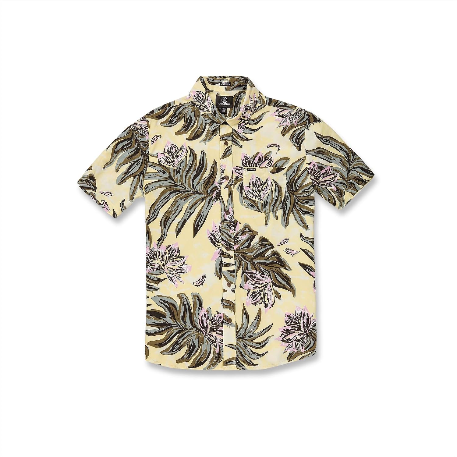 Volcom Men's Regular Marble Floral Short Sleeve Button Down Hawaiian Shirt Dawn Yellow