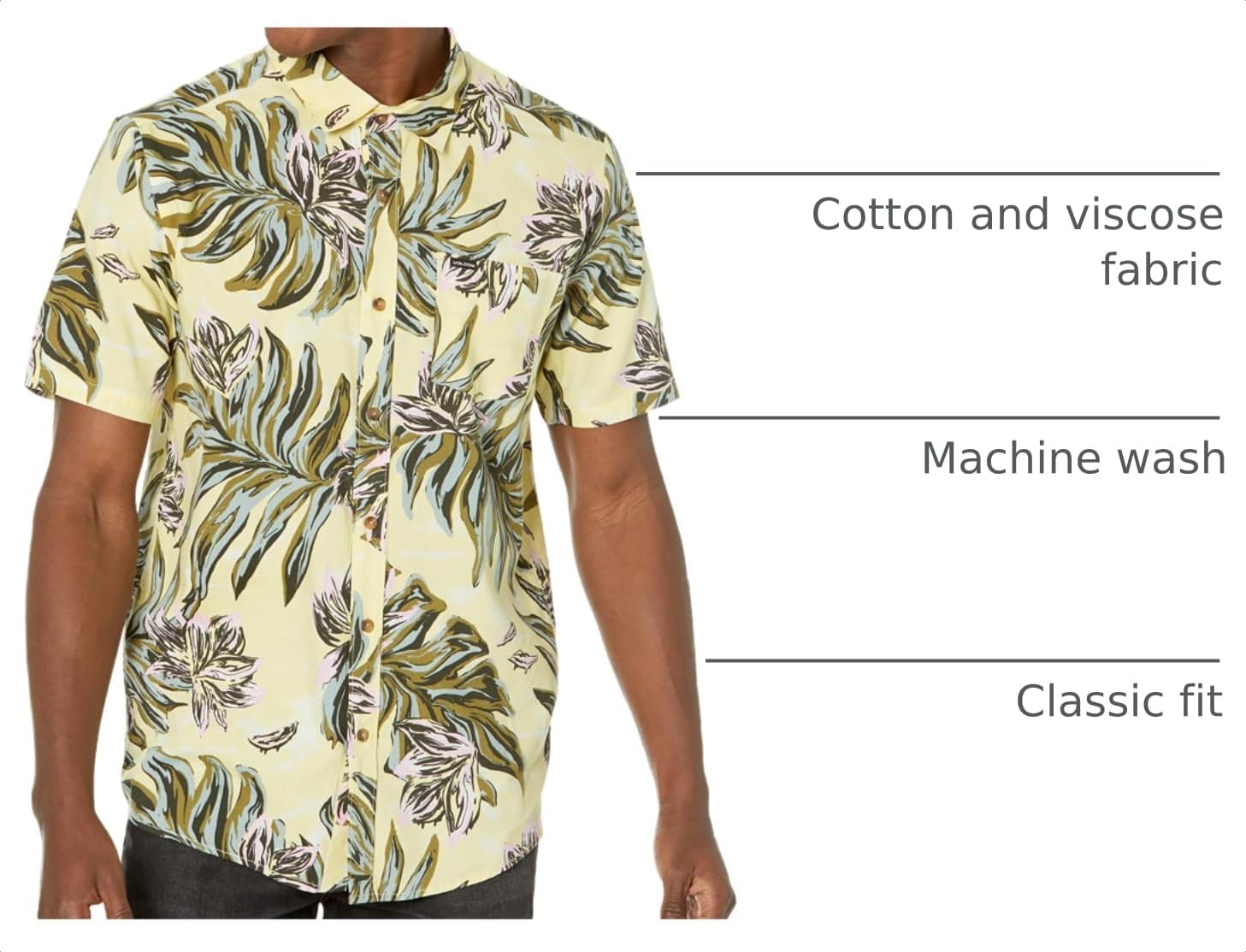 Volcom Men's Regular Marble Floral Short Sleeve Button Down Hawaiian Shirt Dawn Yellow