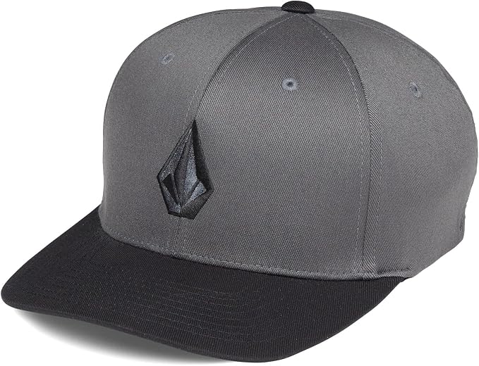 Volcom Men's Full Stone Flexfit Hat - 6-Panel Structured Stretch Twill Baseball Cap Asphalt Black
