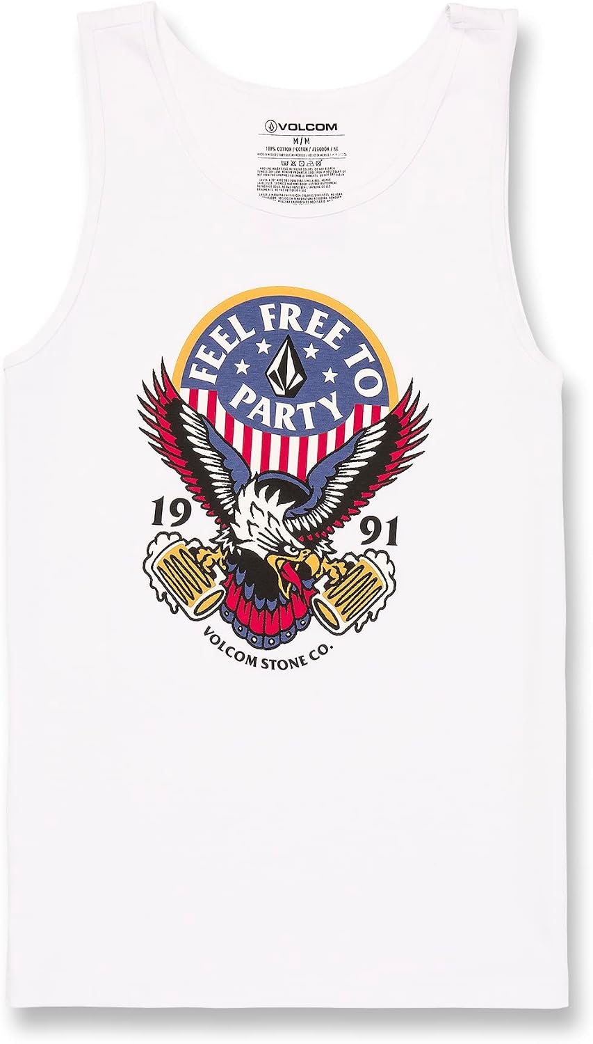 Volcom Men's Graphic Tank Top – Soft Cotton Sleeveless Shirt with Logo Print White Eagle