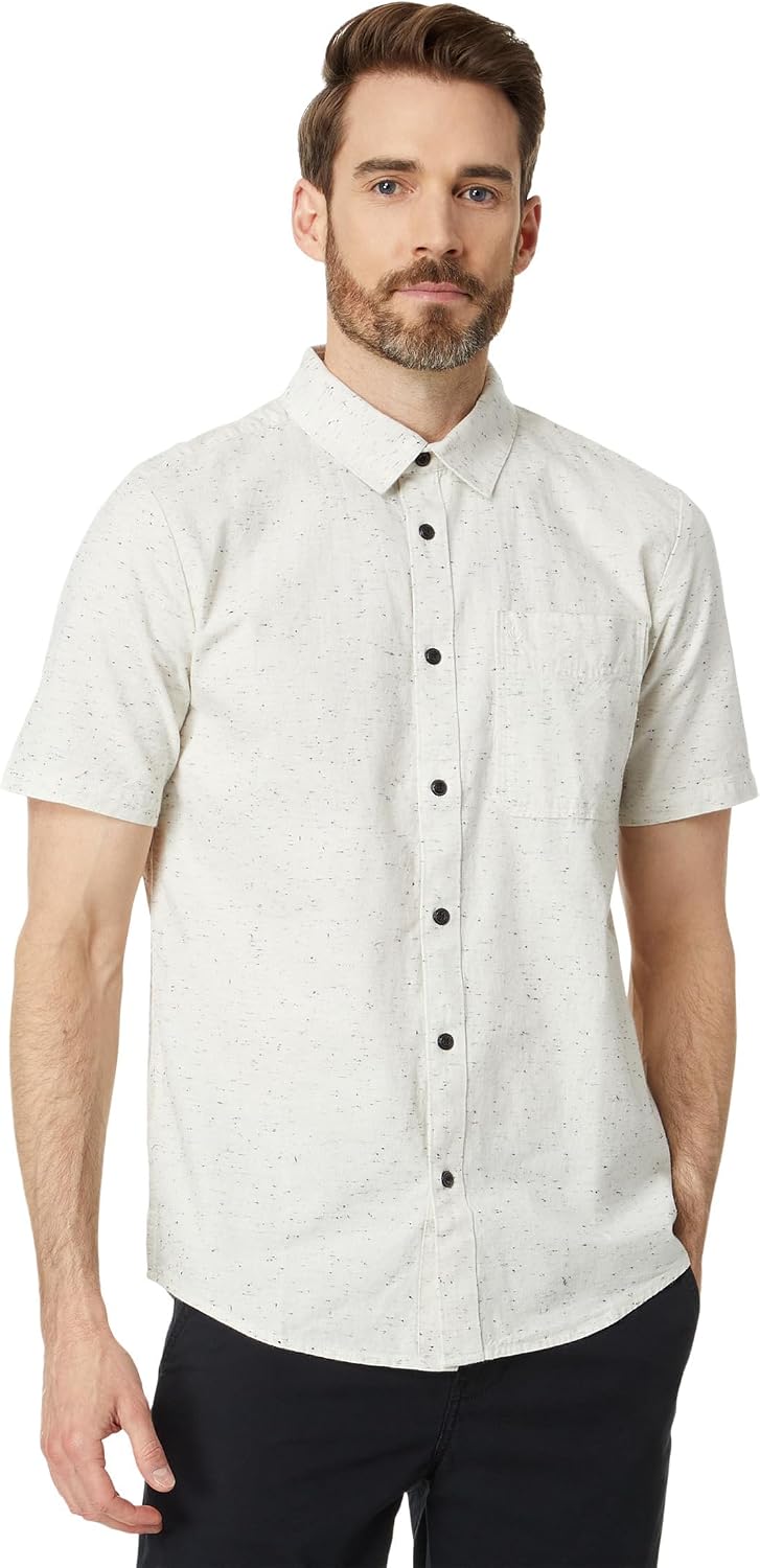 Volcom Men's Date Knight Short Sleeve Classic Fit Button Down Shirt Off-white