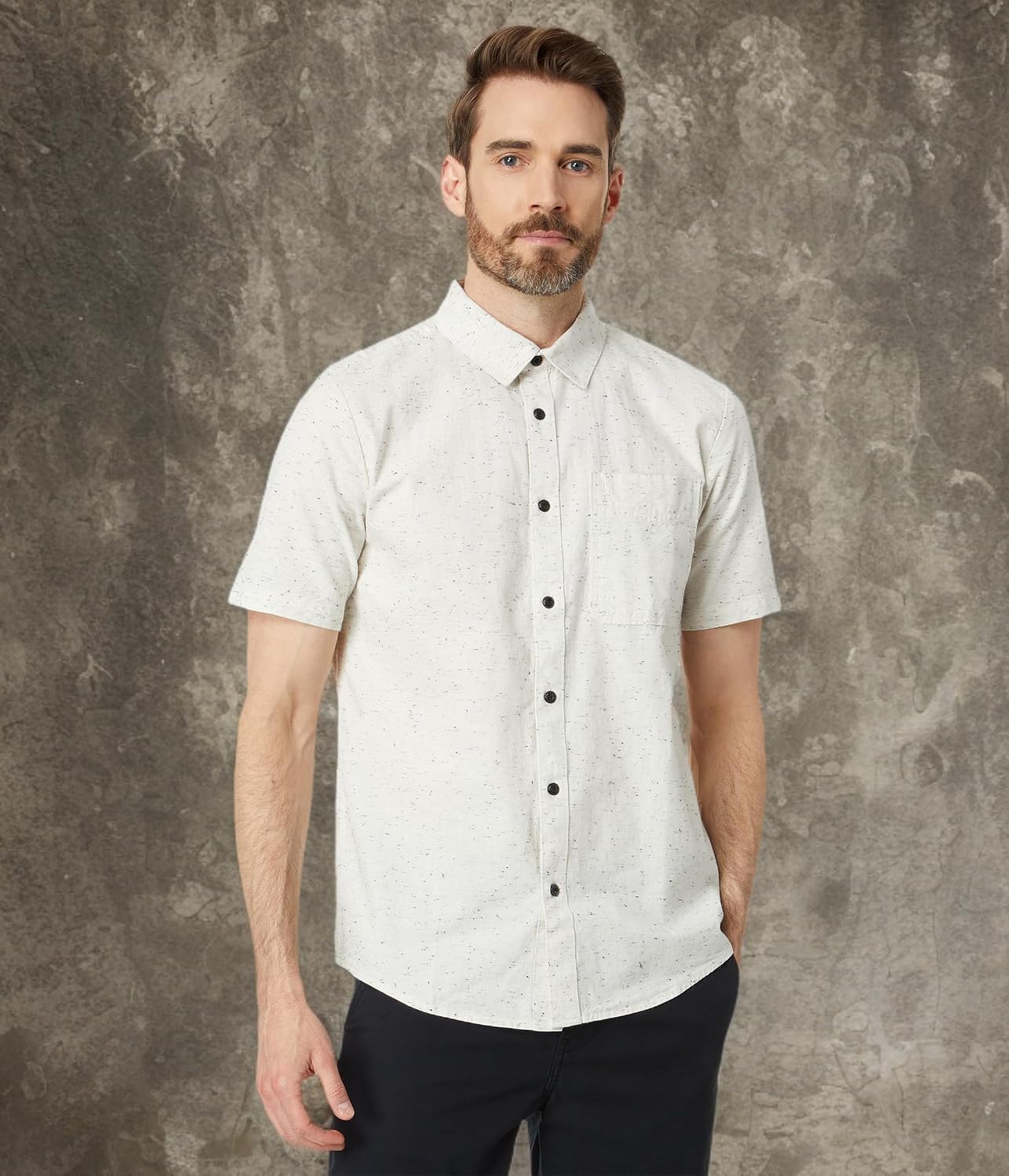 Volcom Men's Date Knight Short Sleeve Classic Fit Button Down Shirt Off-white