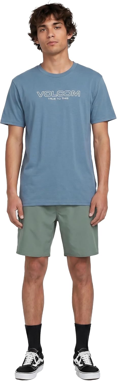 Volcom Men's Stone Fill Short Sleeve T-Shirt – Crewneck Graphic Tee Steel Blue