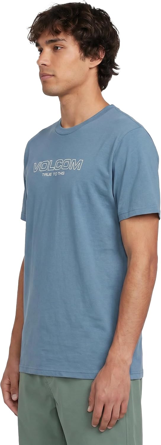 Volcom Men's Stone Fill Short Sleeve T-Shirt – Crewneck Graphic Tee Steel Blue