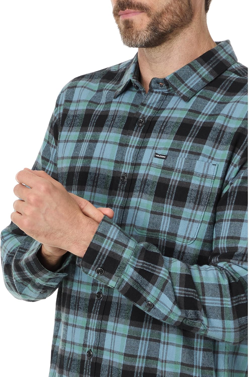 Volcom Men's Caden Plaid Long Sleeve Blue Rinser
