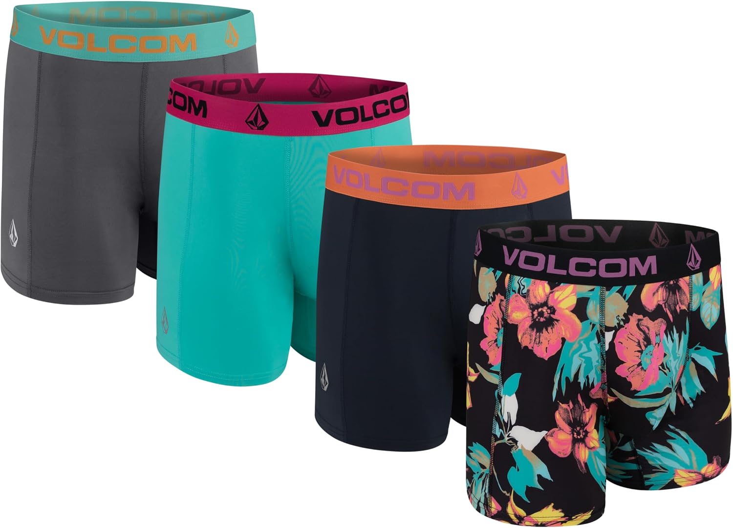 Volcom Mens Boxer Briefs 4 Pack Poly Spandex Performance Boxer Briefs Underwear BlackDark NavyTurquoiseCharcoal