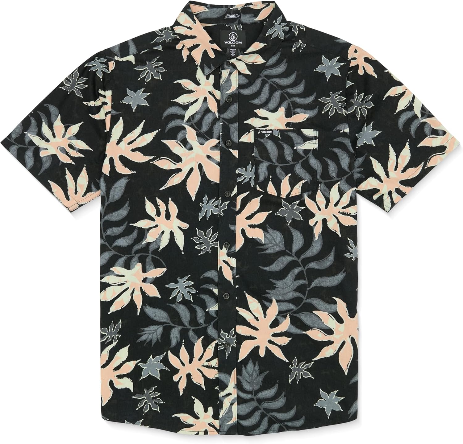 Volcom Men's Regular Marble Floral Short Sleeve Button Down Hawaiian Shirt Black