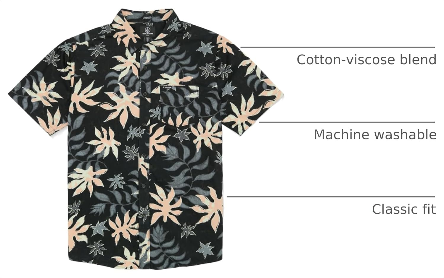 Volcom Men's Regular Marble Floral Short Sleeve Button Down Hawaiian Shirt Black