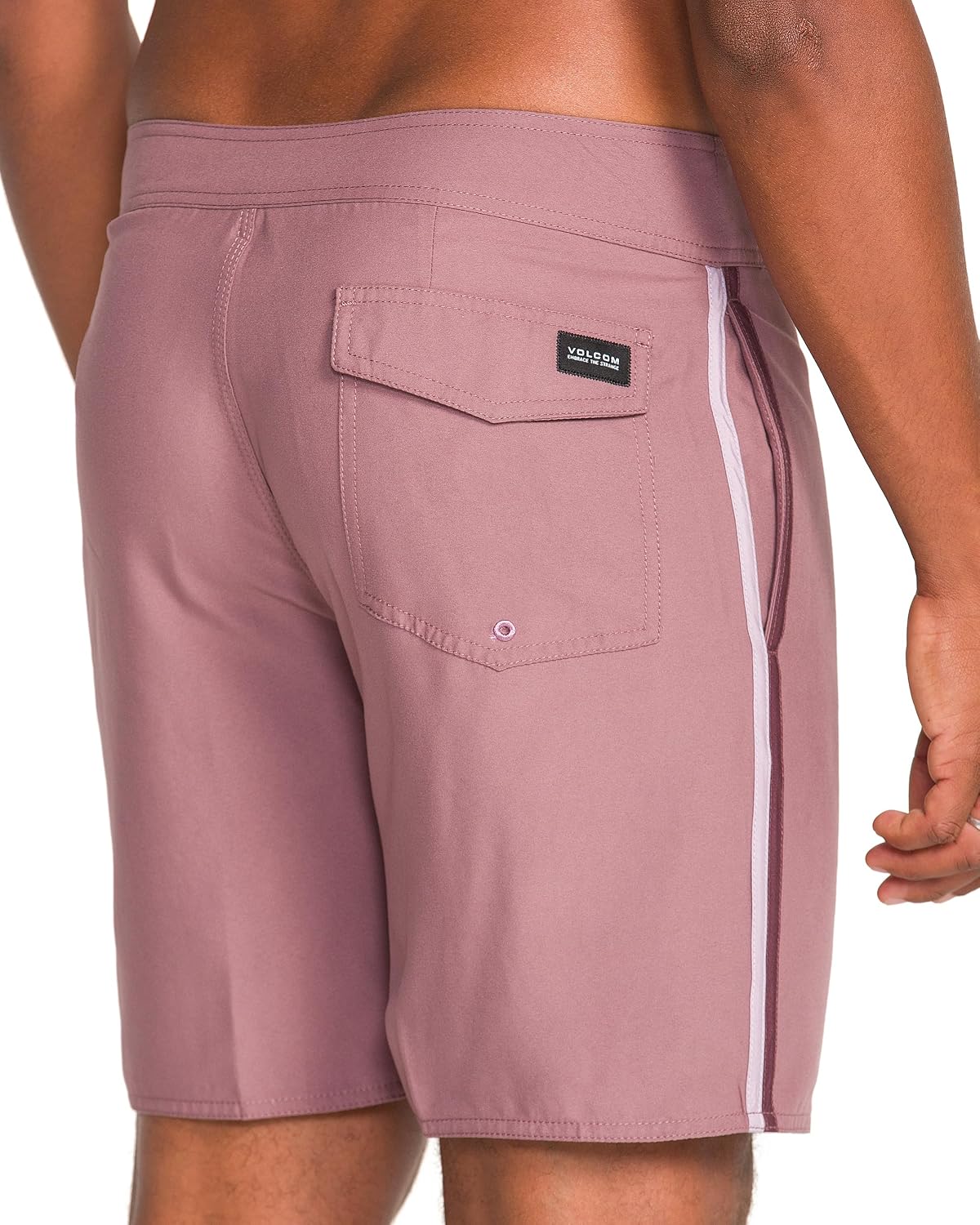 Volcom Men's 18" Boardshorts – Stretch Swim Trunks with Drawstring Waist and Back Flap Pocket Lawton Bordeaux Brown