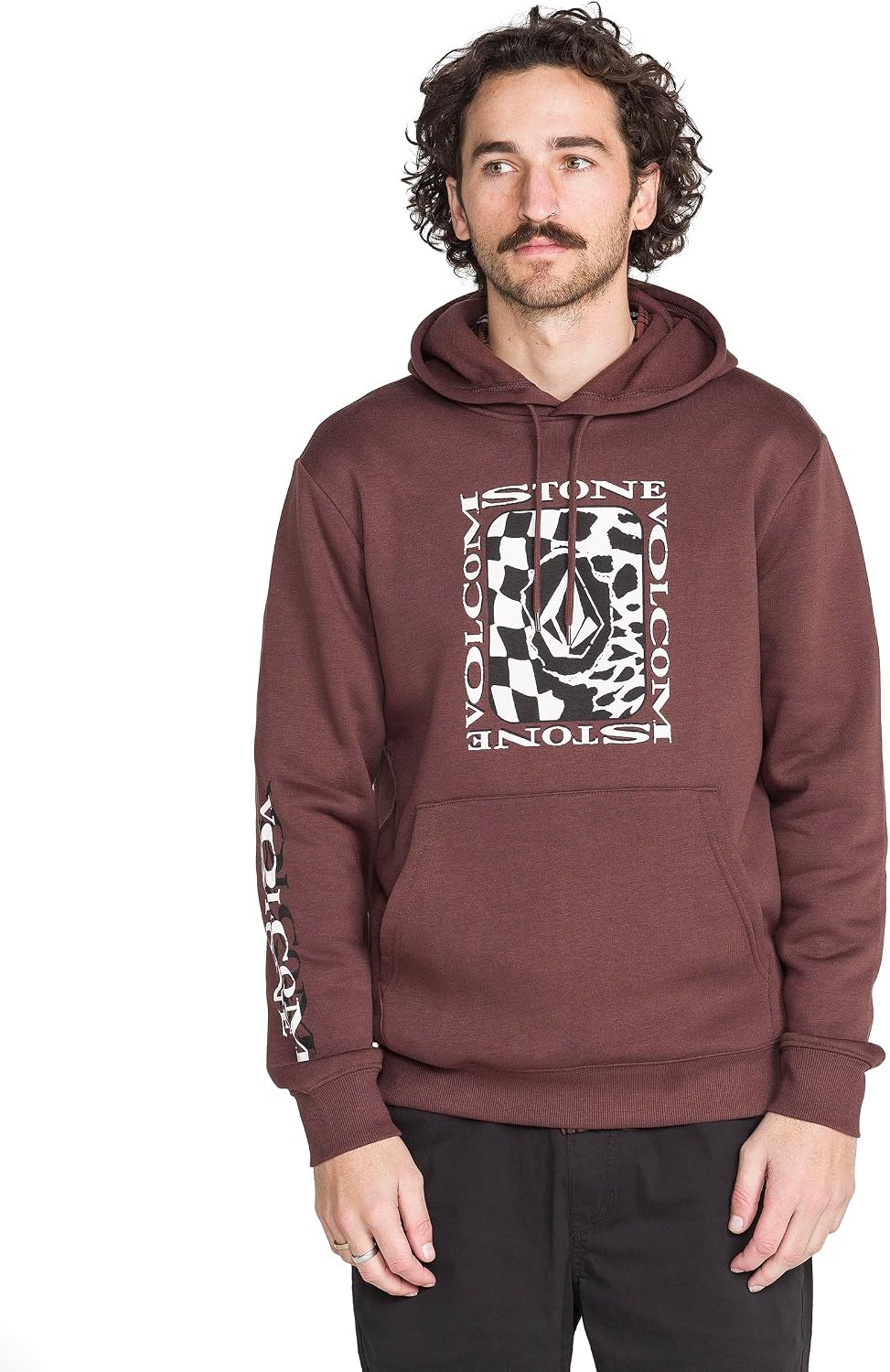Volcom Men's Pullover Logo Fleece Hooded Sweatshirt – Soft Brushed Interior, Classic Fit, Kangaroo Pocket, Ribbed Cuffs & Hem Pumice