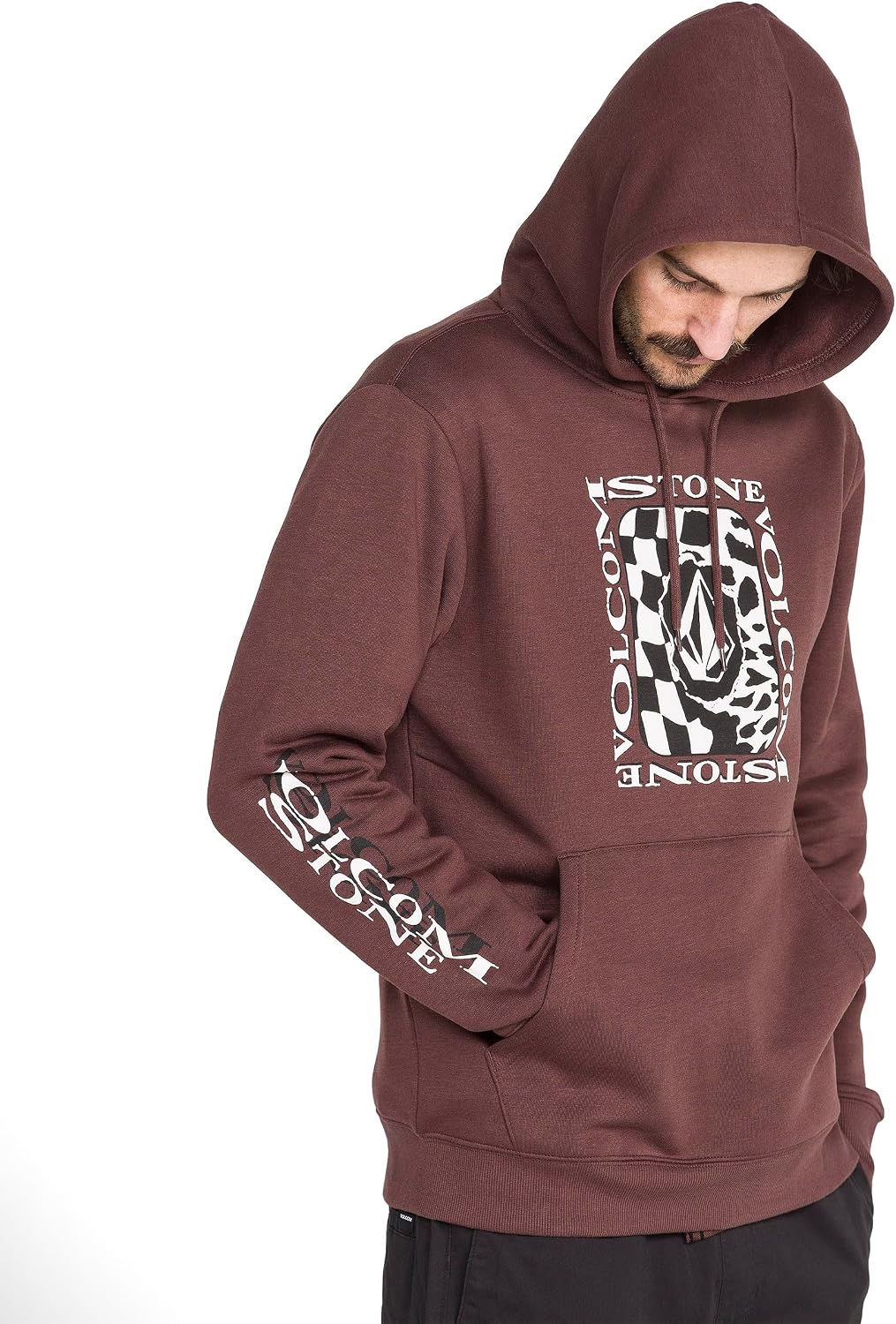 Volcom Men's Pullover Logo Fleece Hooded Sweatshirt – Soft Brushed Interior, Classic Fit, Kangaroo Pocket, Ribbed Cuffs & Hem Pumice