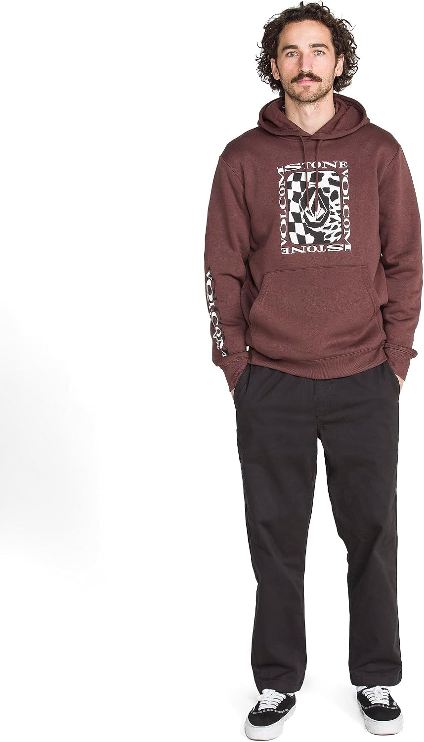 Volcom Men's Pullover Logo Fleece Hooded Sweatshirt – Soft Brushed Interior, Classic Fit, Kangaroo Pocket, Ribbed Cuffs & Hem Pumice