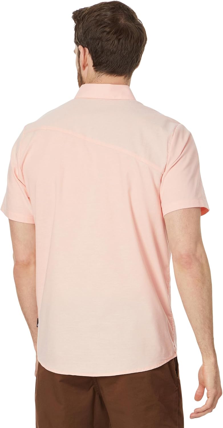 Volcom Men's Everett Oxford Short Sleeve Button Down Woven Shirt Salmon Pink
