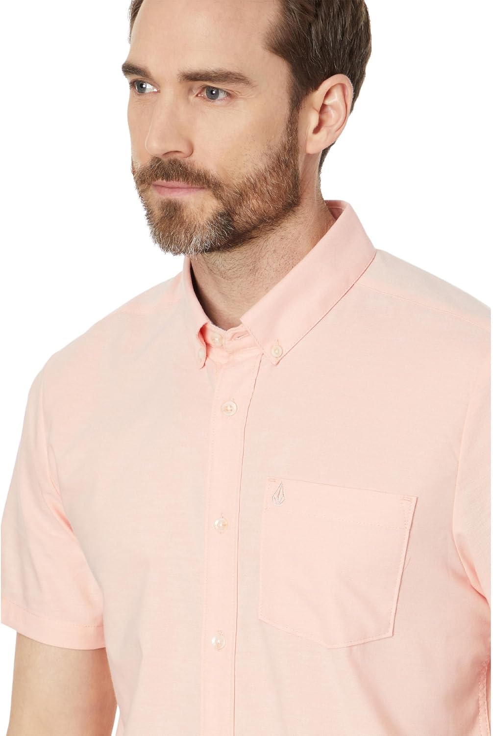 Volcom Men's Everett Oxford Short Sleeve Button Down Woven Shirt Salmon Pink