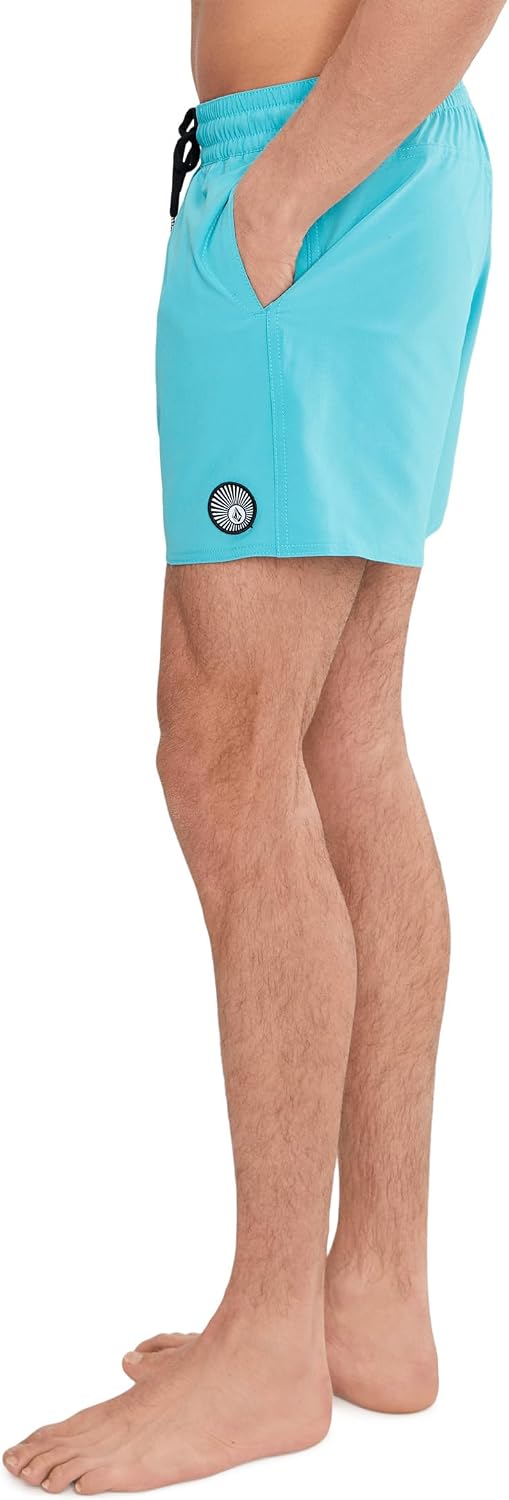Volcom Men's 16" Elastic Waist Swim Trunks- Stretchable, UPF 50+, Quick Dry Swim Bottoms Turqish