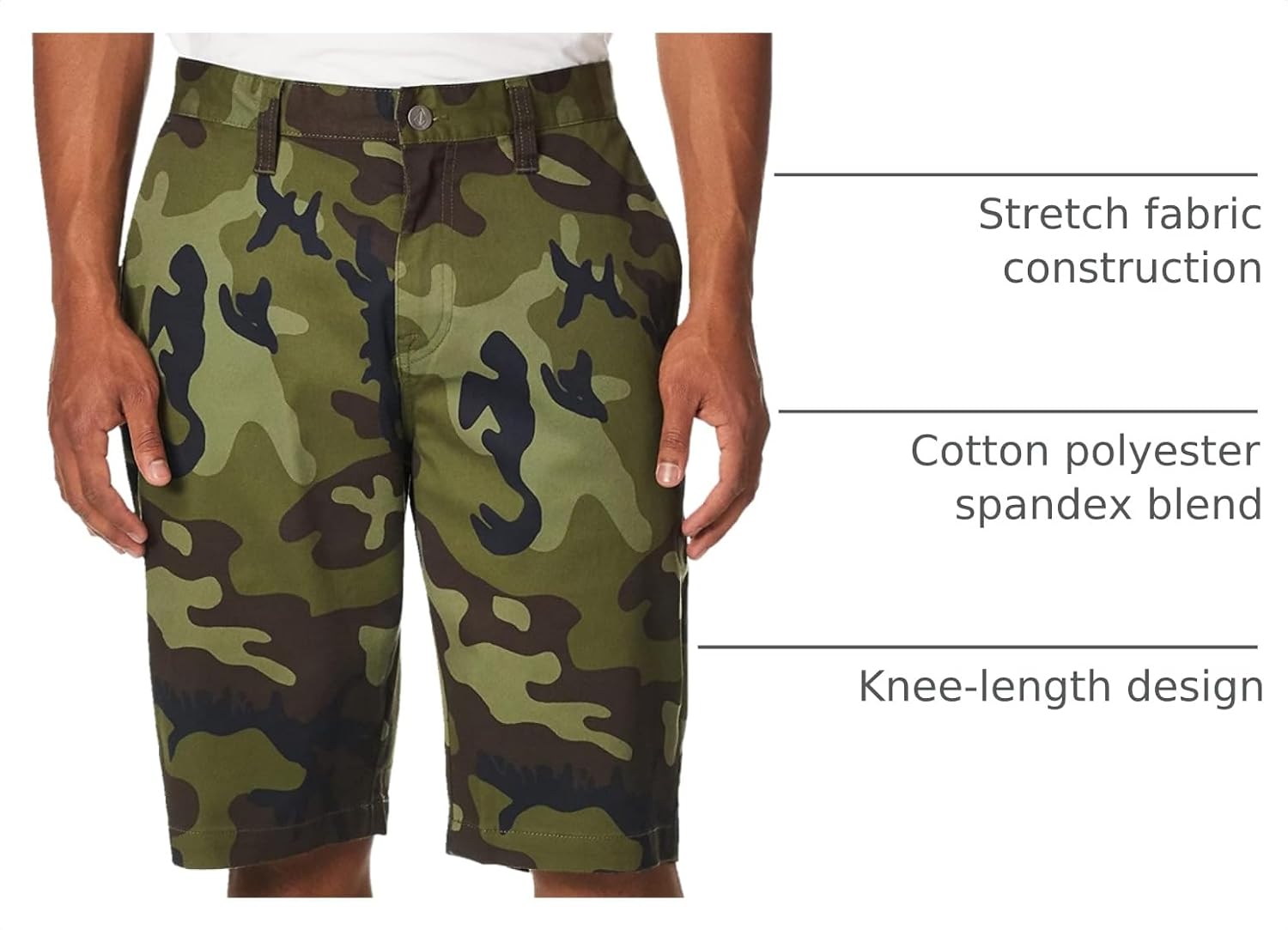 Volcom Men's Vmonty Stretch 22 Chino Shorts – Casual Everyday Wear, Relaxed Fit Green Combo