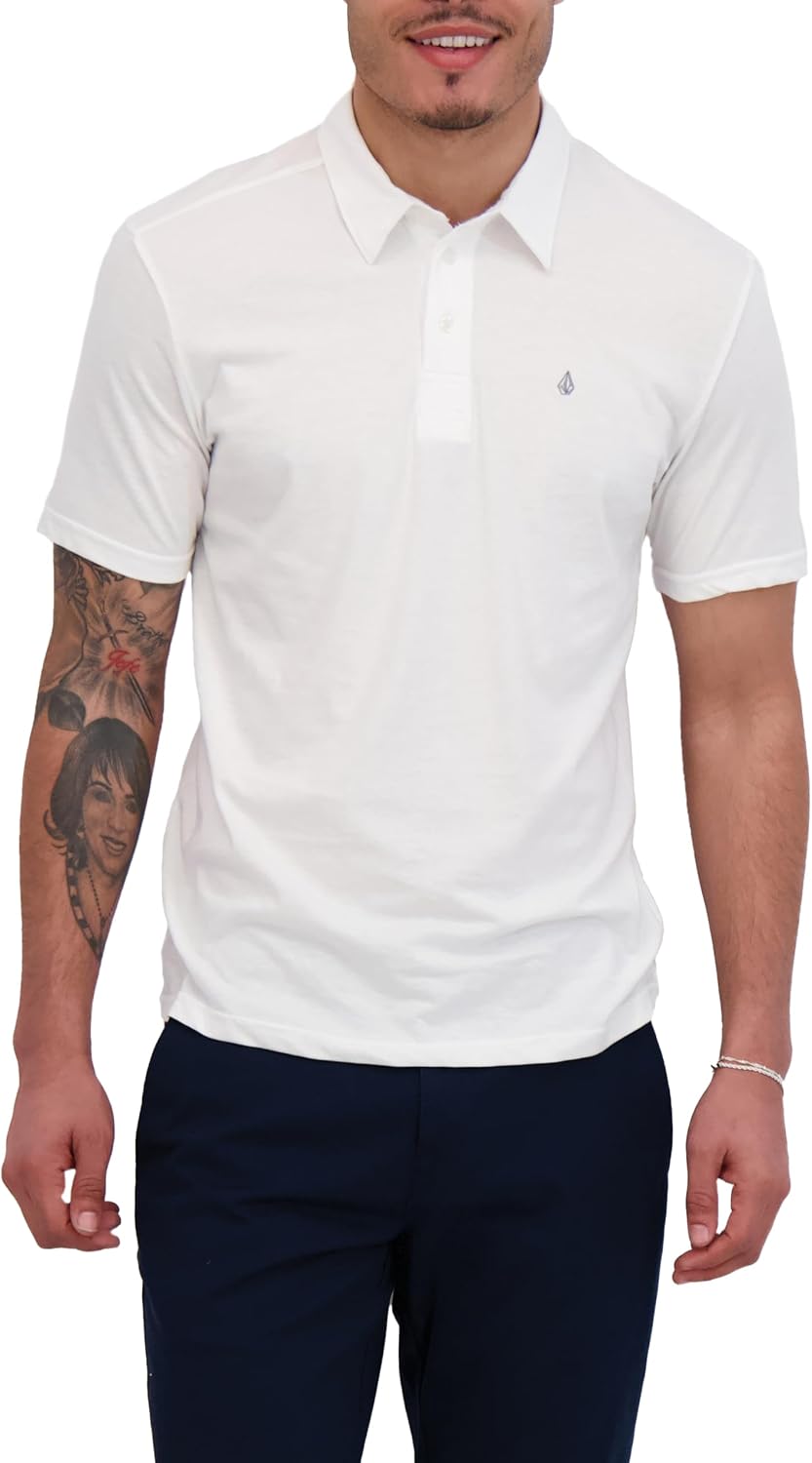 Volcom Short Sleeve Polo Shirt – Classic Fit, Soft Cotton Blend, Modern Casual Style White