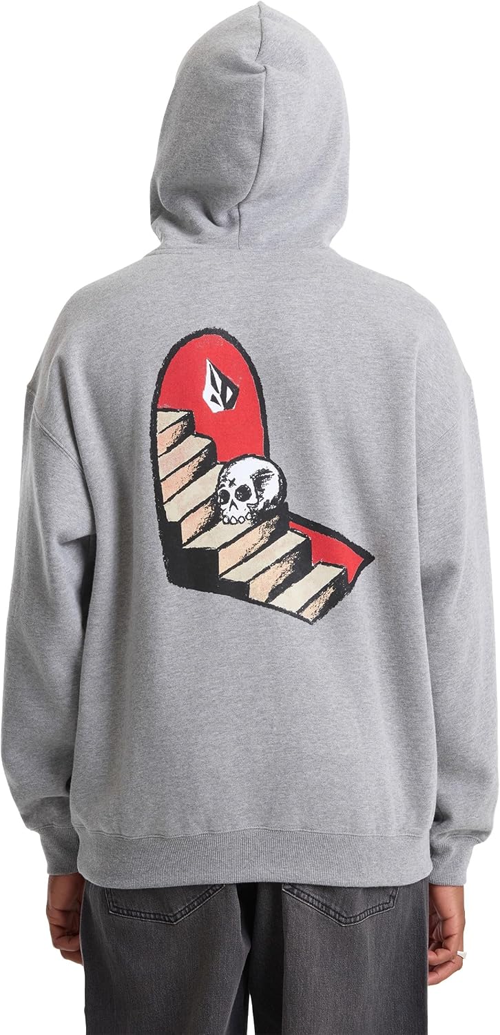 Volcom Men's Pullover Logo Fleece Hooded Sweatshirt – Soft Brushed Interior, Classic Fit, Kangaroo Pocket, Ribbed Cuffs & Hem Grey