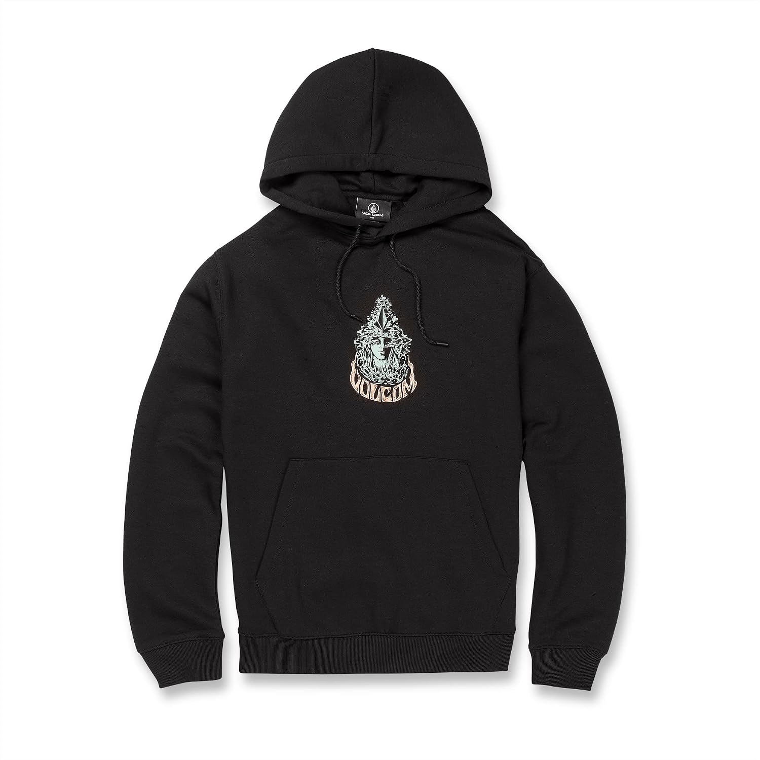 Volcom Men's Pullover Logo Fleece Hooded Sweatshirt – Soft Brushed Interior, Classic Fit, Kangaroo Pocket, Ribbed Cuffs & Hem Black Black