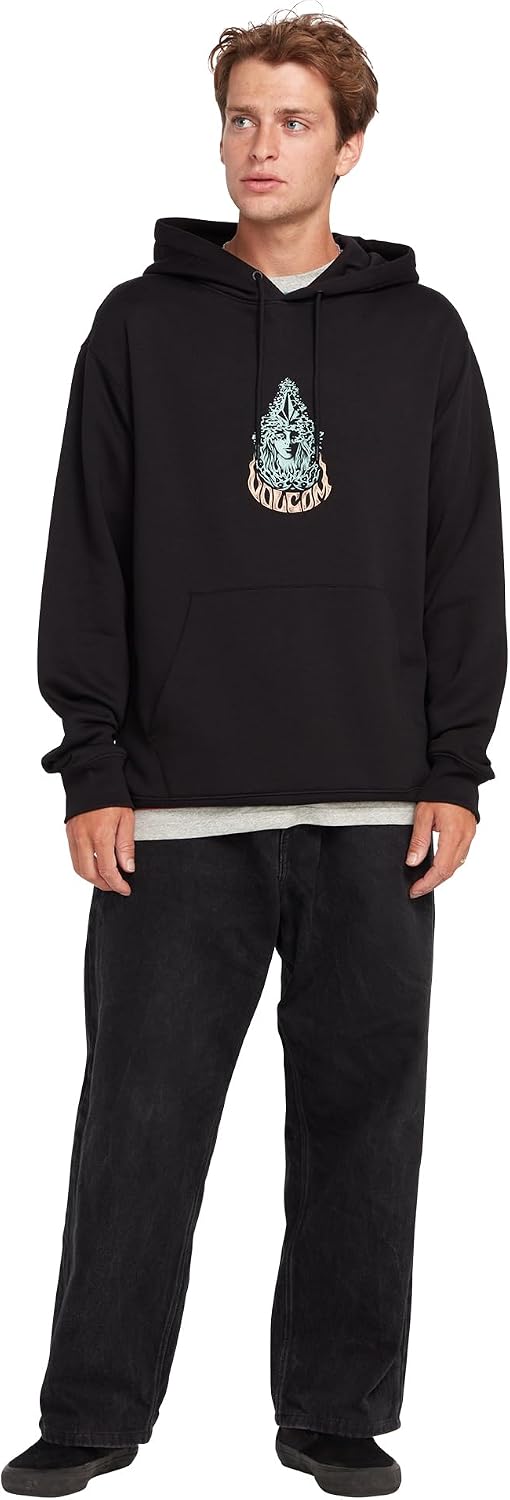Volcom Men's Pullover Logo Fleece Hooded Sweatshirt – Soft Brushed Interior, Classic Fit, Kangaroo Pocket, Ribbed Cuffs & Hem Black Black