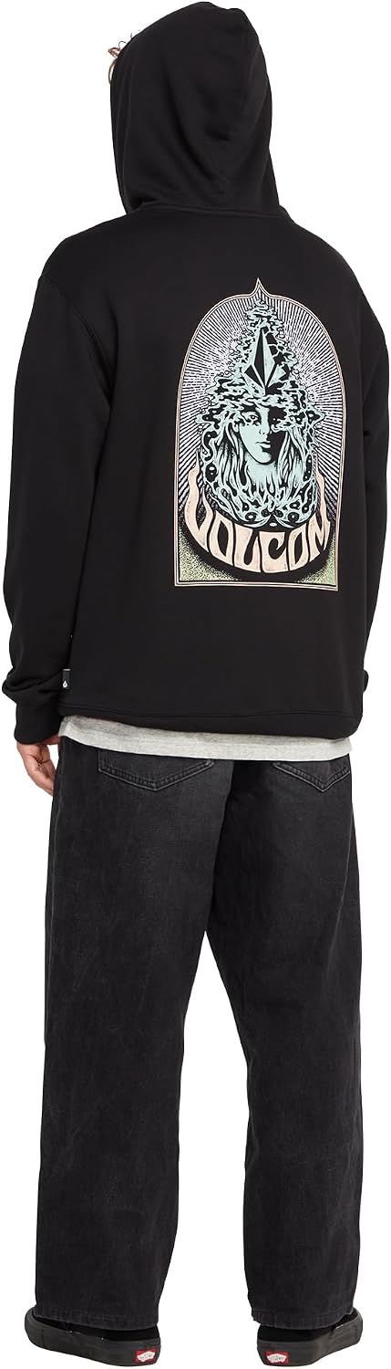Volcom Men's Pullover Logo Fleece Hooded Sweatshirt – Soft Brushed Interior, Classic Fit, Kangaroo Pocket, Ribbed Cuffs & Hem Black Black