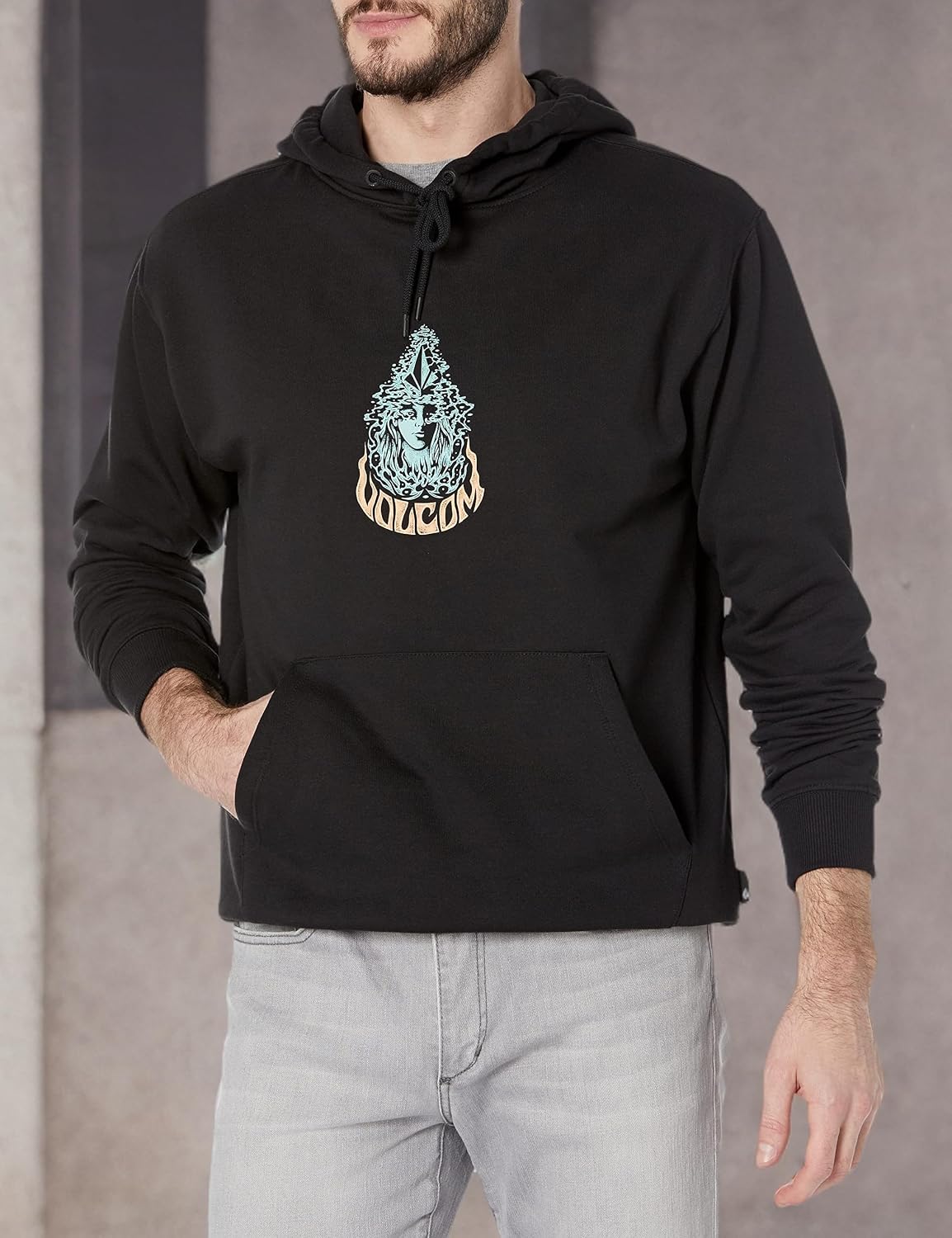 Volcom Men's Pullover Logo Fleece Hooded Sweatshirt – Soft Brushed Interior, Classic Fit, Kangaroo Pocket, Ribbed Cuffs & Hem Black Black