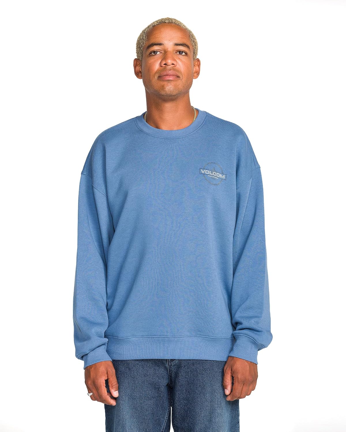 Volcom mens Roundabout Crew Fleece Sweatshirt – Soft Midweight Pullover Ribbed Cuffs Feeble Niagara